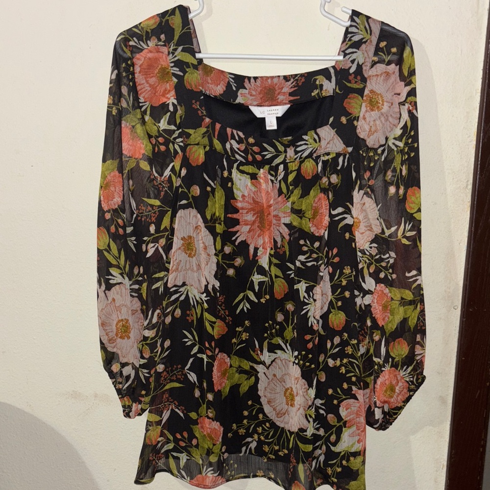 LC Lauren Conrad Black Floral Blouse